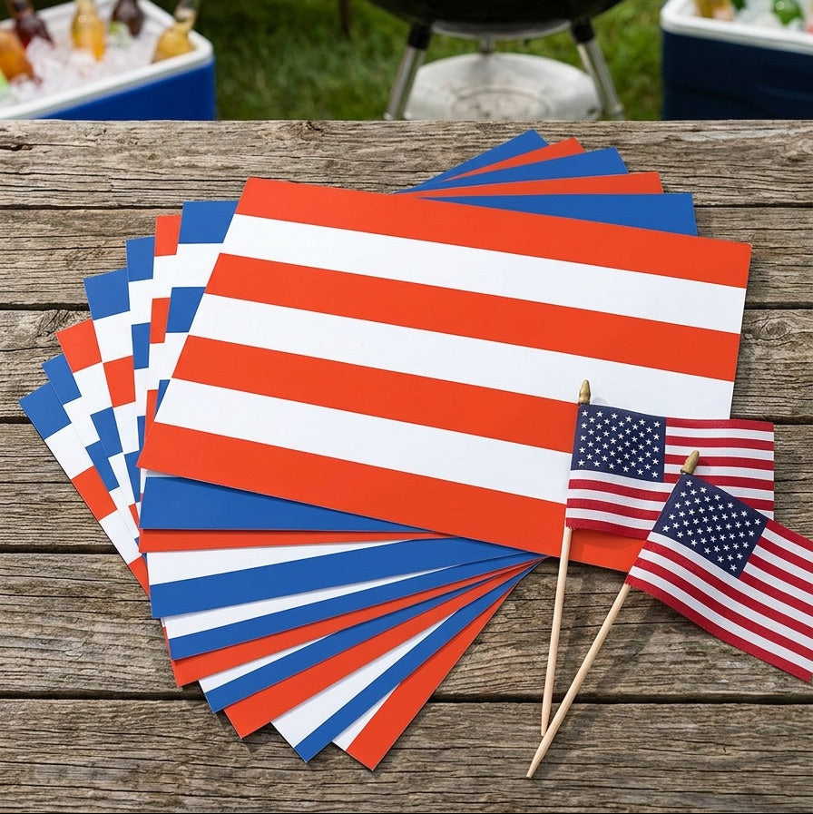 American flags and striped red and blue paper placemats